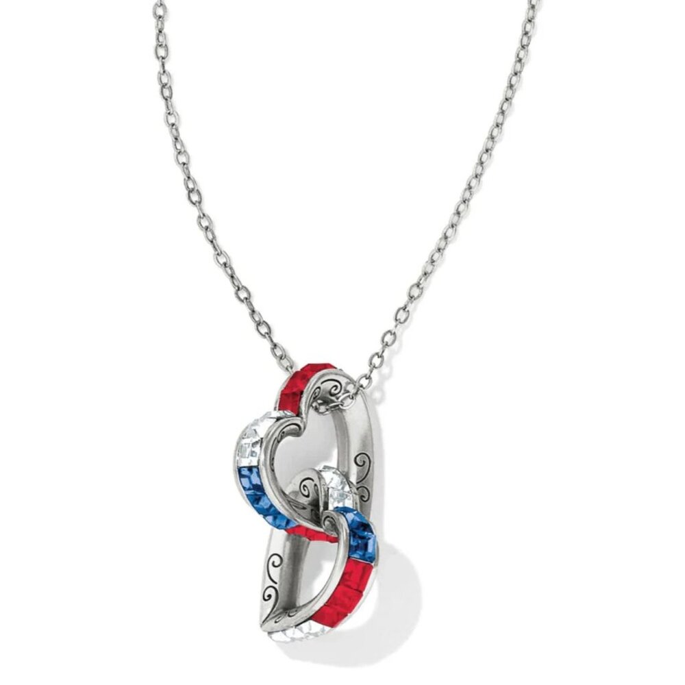 Brighton Spectrum Hearts Long Necklace Red White Blue JL7113 New With Tag $98